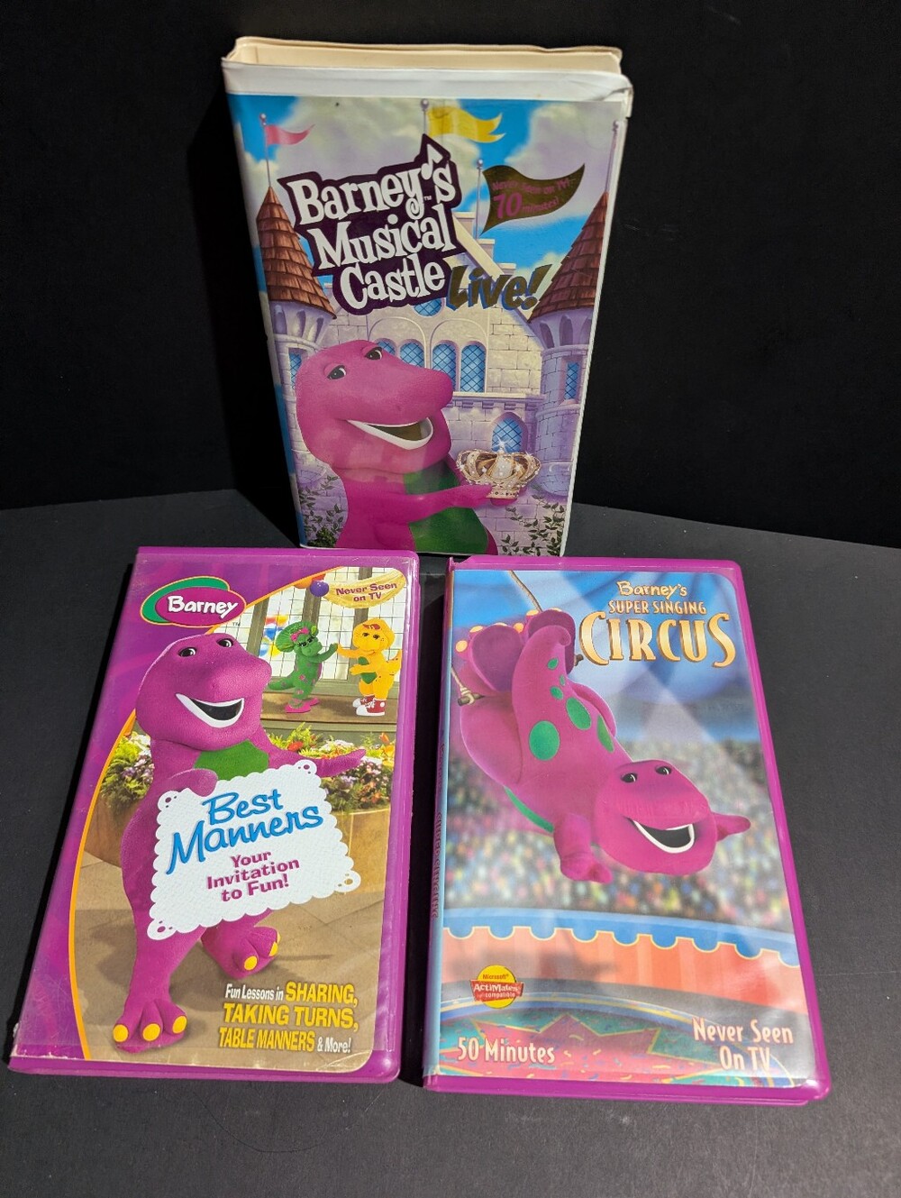 3 Barney VHS Clamshell Best Manners, Musical Castle, Circus tested and works